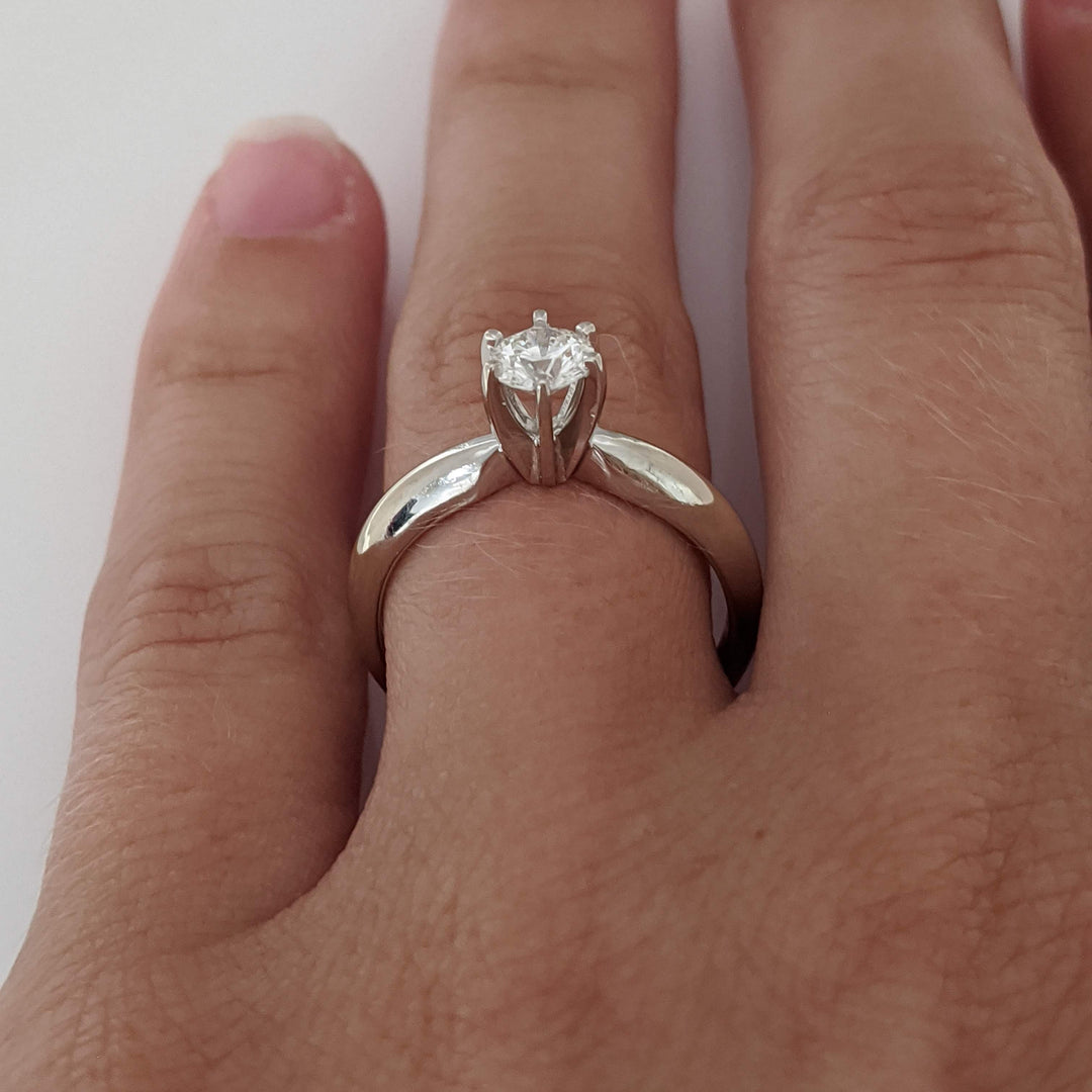 14K WHITE .39 CARAT TOTAL SI1 H DIAMOND ROUND 6 PRONG ESTATE SOLITAIRE RING 2.6 GRAMS
