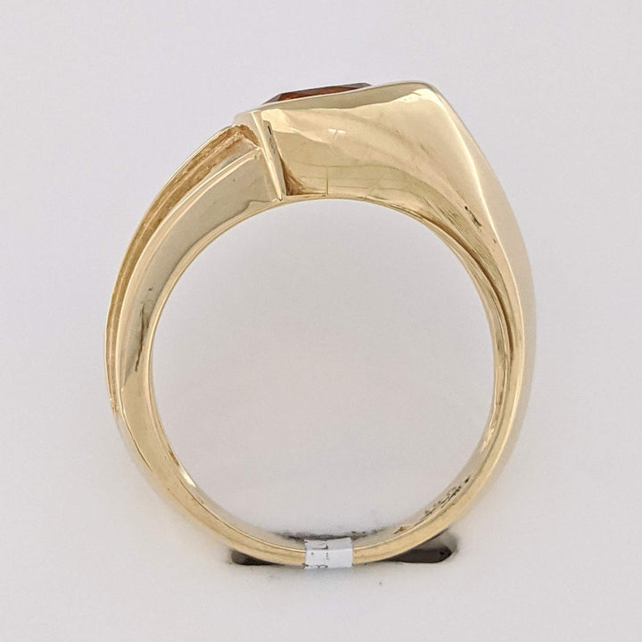 14K CITRINE TRILLION CUT 8MM BEZEL WITH (5) MELEE ESTATE RING 6.6 GRAMS