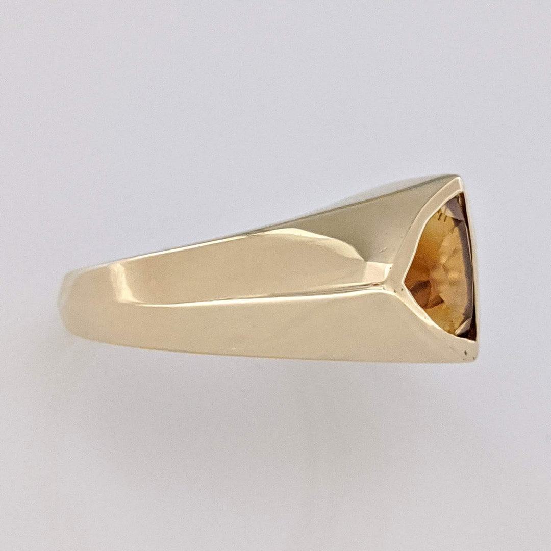 14K CITRINE TRILLION CUT 8MM BEZEL WITH (5) MELEE ESTATE RING 6.6 GRAMS