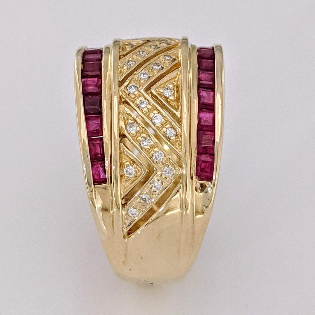 18K RUBY PRINCESS CUT (26) CHANNEL WITH .20 DIAMOND TOTAL WEIGHT (40) ESTATE BAND 9.8 GRAMS