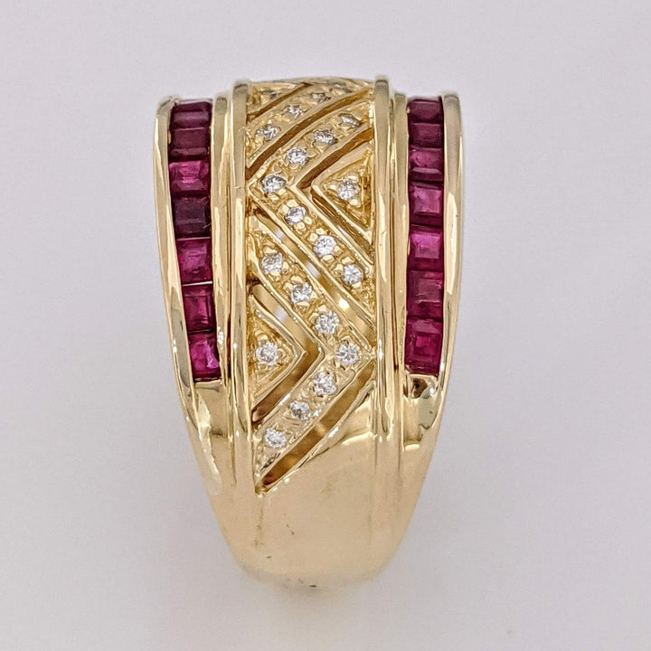18K RUBY PRINCESS CUT (26) CHANNEL WITH .20 DIAMOND TOTAL WEIGHT (40) ESTATE BAND 9.8 GRAMS