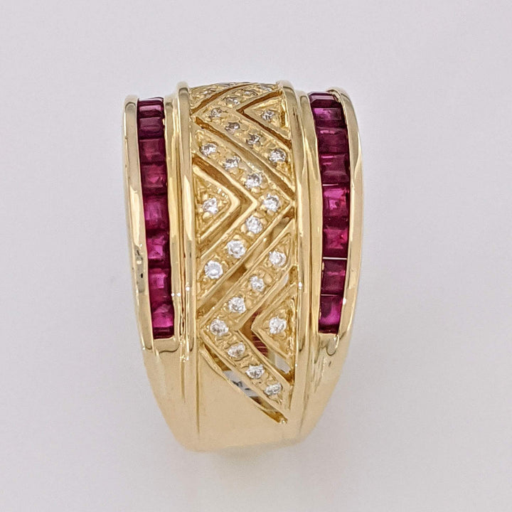 18K RUBY PRINCESS CUT (26) CHANNEL WITH .20 DIAMOND TOTAL WEIGHT (40) ESTATE BAND 9.8 GRAMS