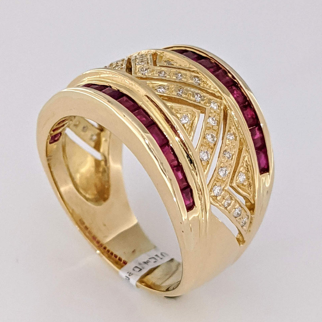 18K RUBY PRINCESS CUT (26) CHANNEL WITH .20 DIAMOND TOTAL WEIGHT (40) ESTATE BAND 9.8 GRAMS