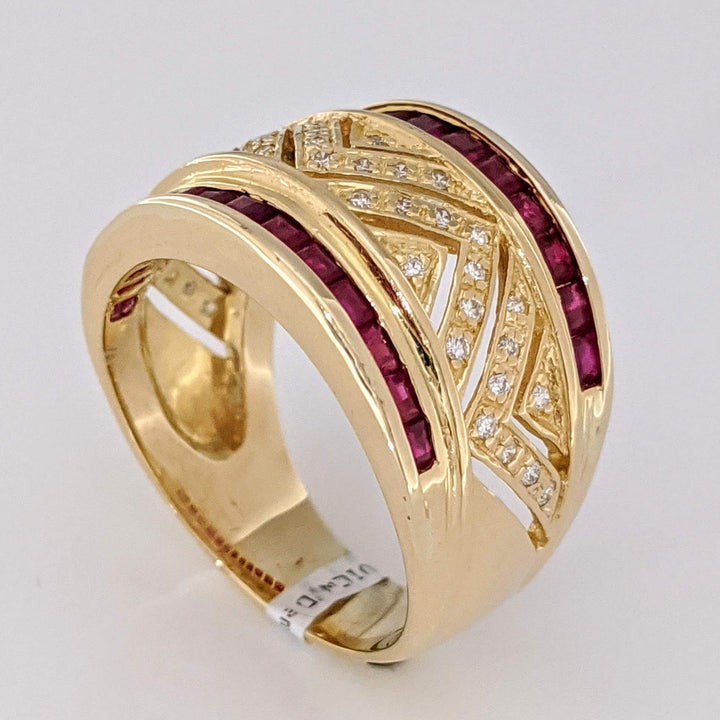 18K RUBY PRINCESS CUT (26) CHANNEL WITH .20 DIAMOND TOTAL WEIGHT (40) ESTATE BAND 9.8 GRAMS