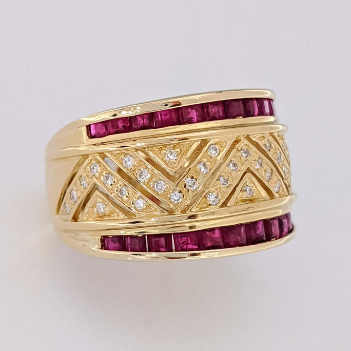 18K RUBY PRINCESS CUT (26) CHANNEL WITH .20 DIAMOND TOTAL WEIGHT (40) ESTATE BAND 9.8 GRAMS