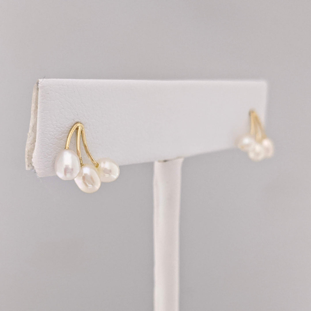 14K RICE PEARL (6) THREE-LINE ESTATE EARRINGS 0.8 GRAMS