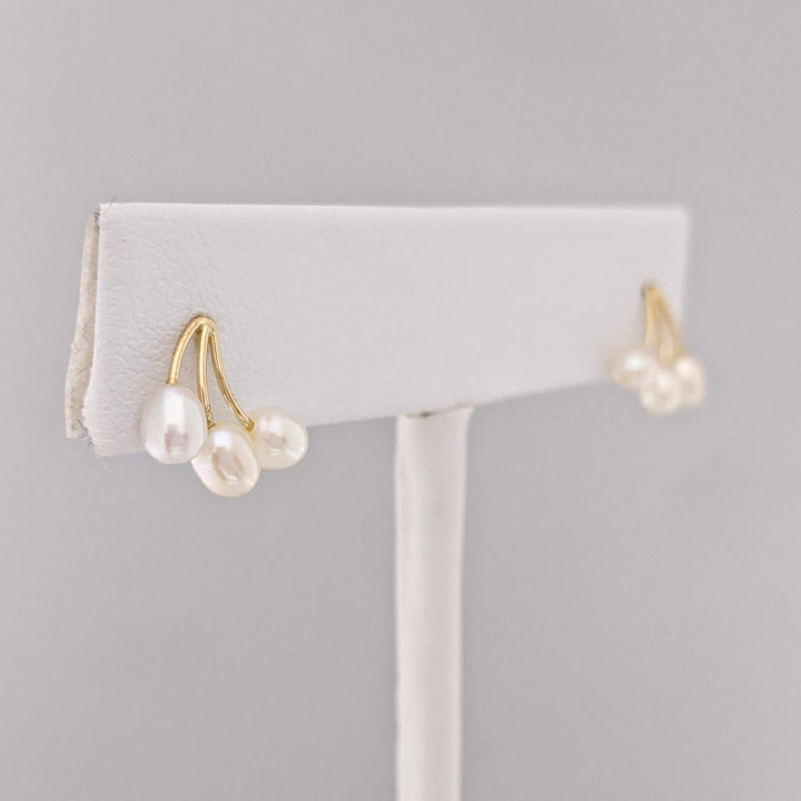 14K RICE PEARL (6) THREE-LINE ESTATE EARRINGS 0.8 GRAMS