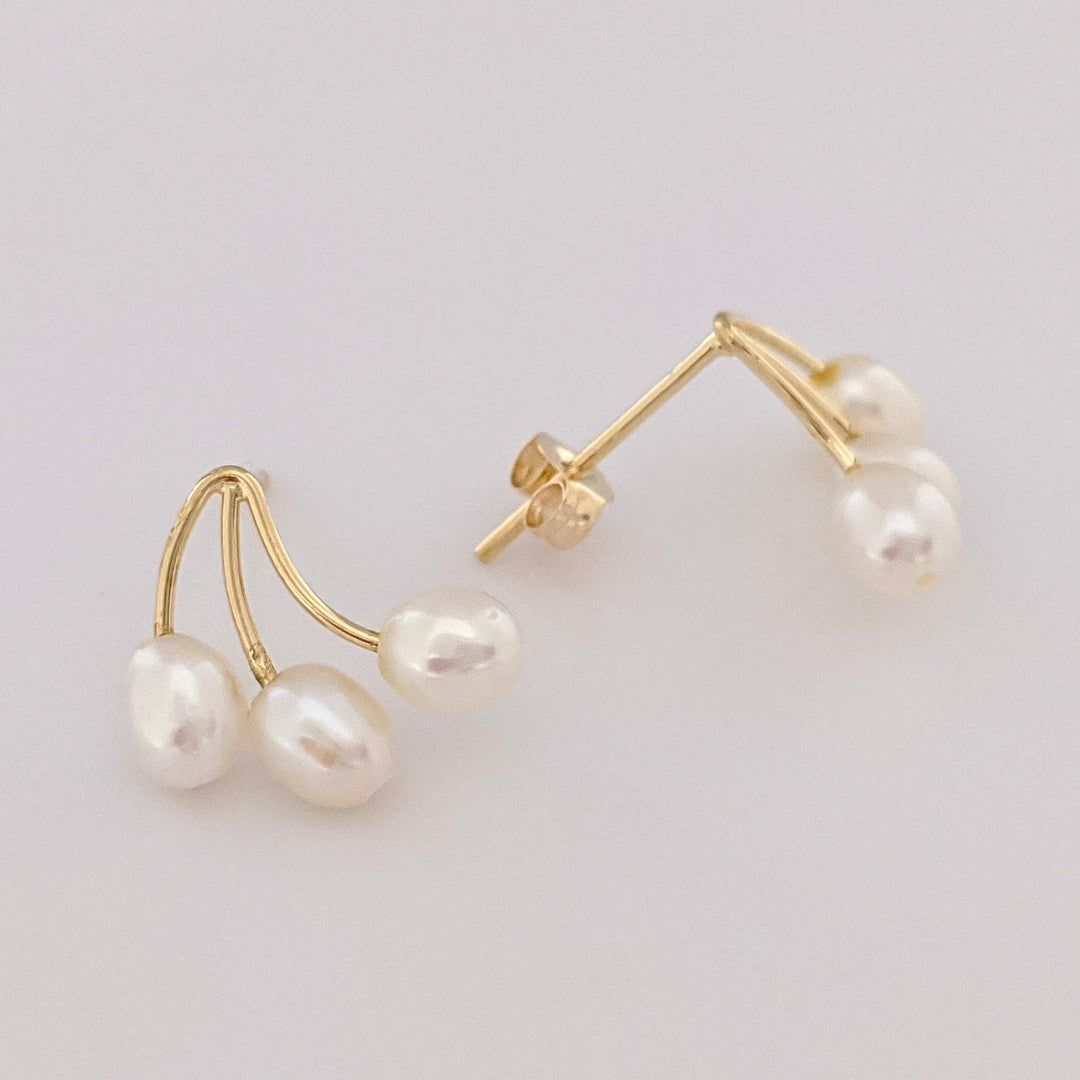 14K RICE PEARL (6) THREE-LINE ESTATE EARRINGS 0.8 GRAMS