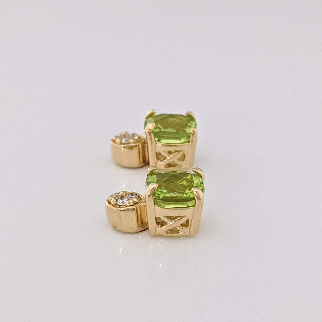 14K PERIDOT CUSHION CUT 5MM WITH (6) MELEE ESTATE EARRINGS 1.6 GRAMS