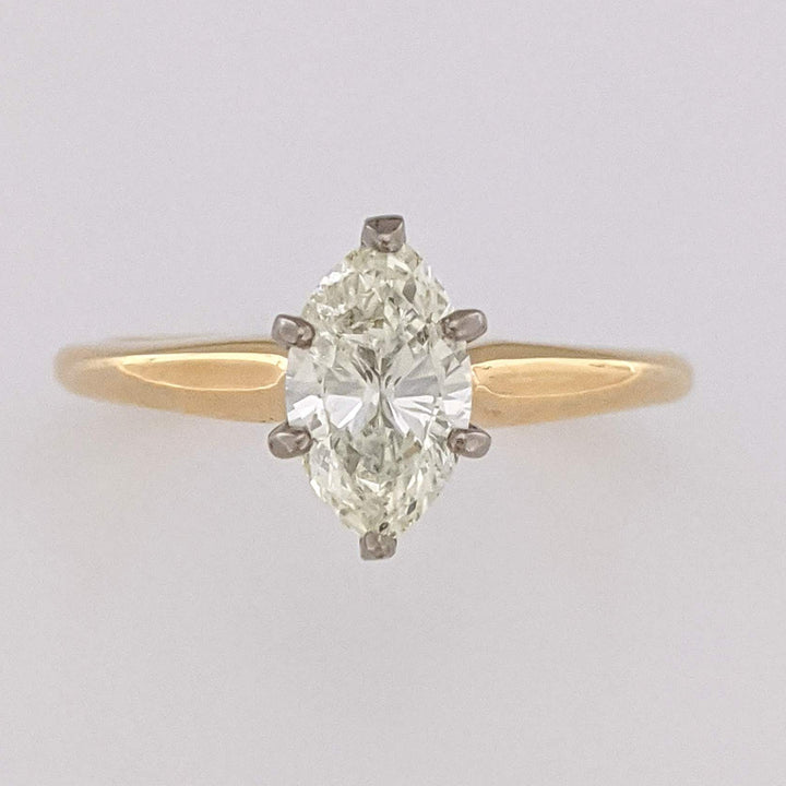 18K .89 CARAT TOTAL SI2 L DIAMOND MARQUISE ESTATE SOLITAIRE RING 4.0 GRAMS