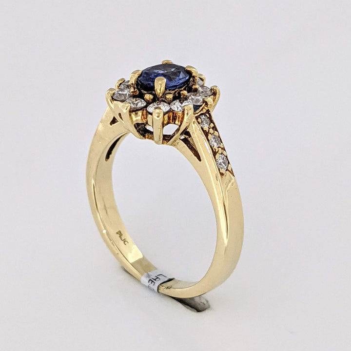 18K SAPPHIRE OVAL 4.5X5.6 "AA" WITH (16) MELEE ESTATE RING 5.2 GRAMS