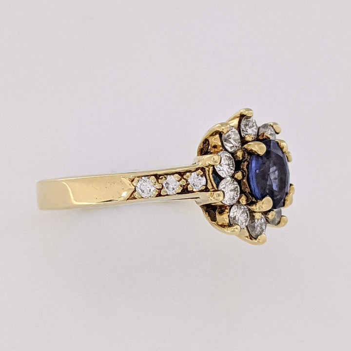 18K SAPPHIRE OVAL 4.5X5.6 "AA" WITH (16) MELEE ESTATE RING 5.2 GRAMS
