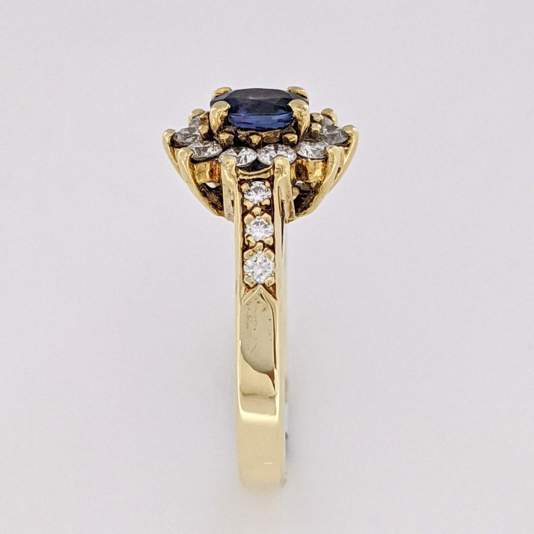 18K SAPPHIRE OVAL 4.5X5.6 "AA" WITH (16) MELEE ESTATE RING 5.2 GRAMS