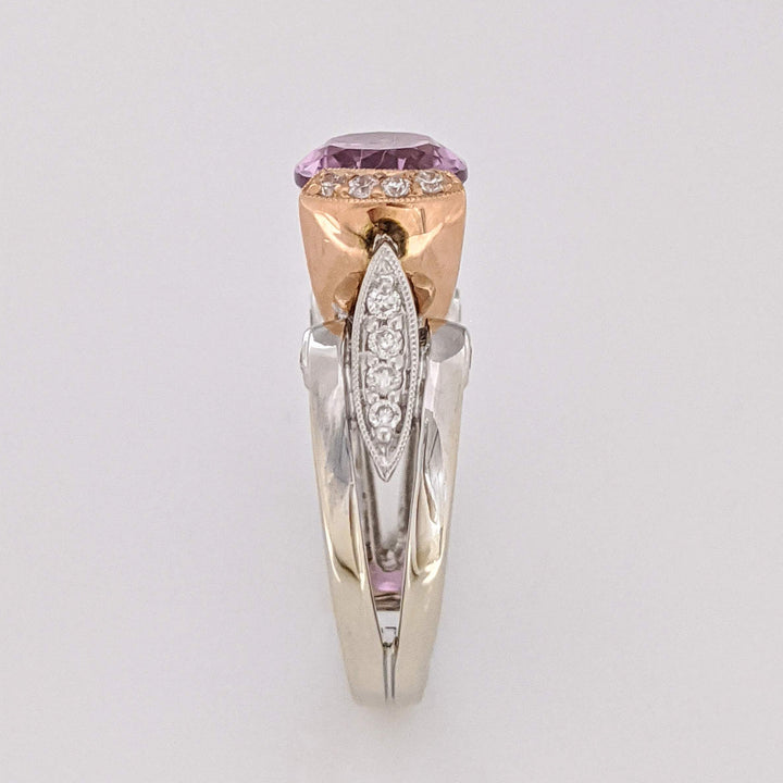 14K TWO-TONE KUNZITE OVAL 9X11 WITH .36 DIAMOND TOTAL WEIGHT (24) ROUND ESTATE RING 10.3 GRAMS