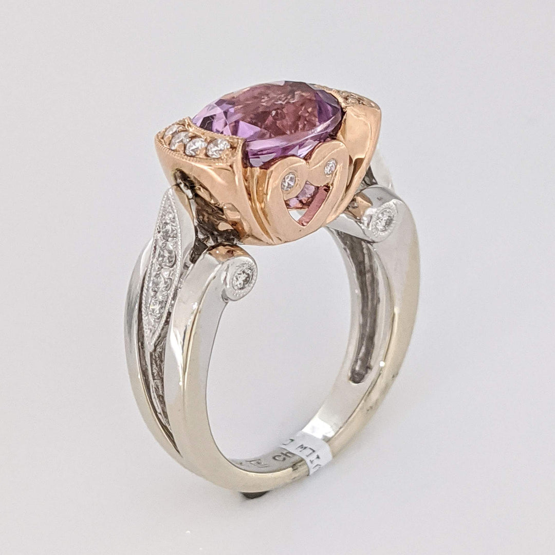 14K TWO-TONE KUNZITE OVAL 9X11 WITH .36 DIAMOND TOTAL WEIGHT (24) ROUND ESTATE RING 10.3 GRAMS