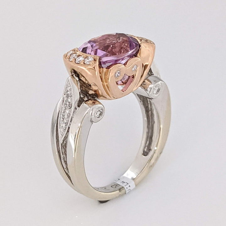 14K TWO-TONE KUNZITE OVAL 9X11 WITH .36 DIAMOND TOTAL WEIGHT (24) ROUND ESTATE RING 10.3 GRAMS