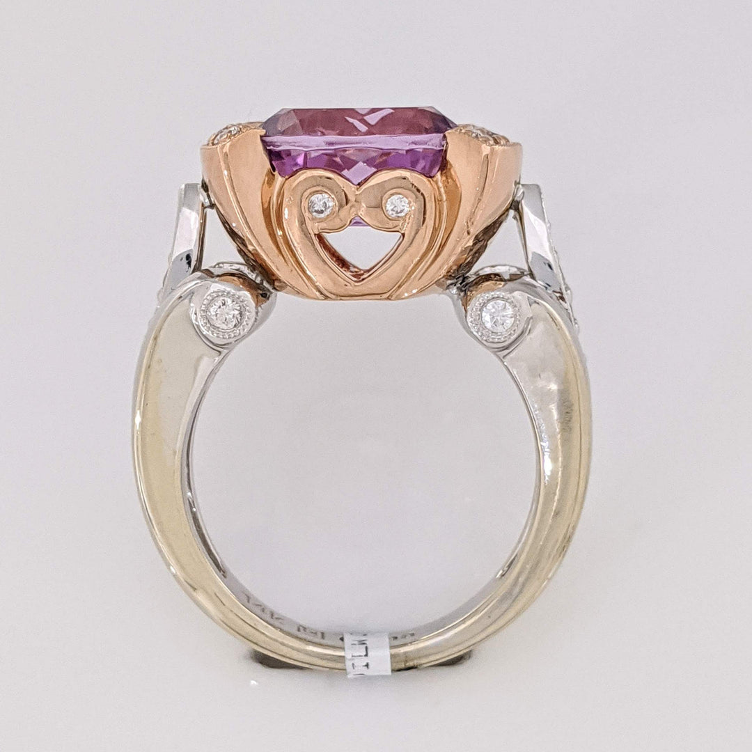 14K TWO-TONE KUNZITE OVAL 9X11 WITH .36 DIAMOND TOTAL WEIGHT (24) ROUND ESTATE RING 10.3 GRAMS