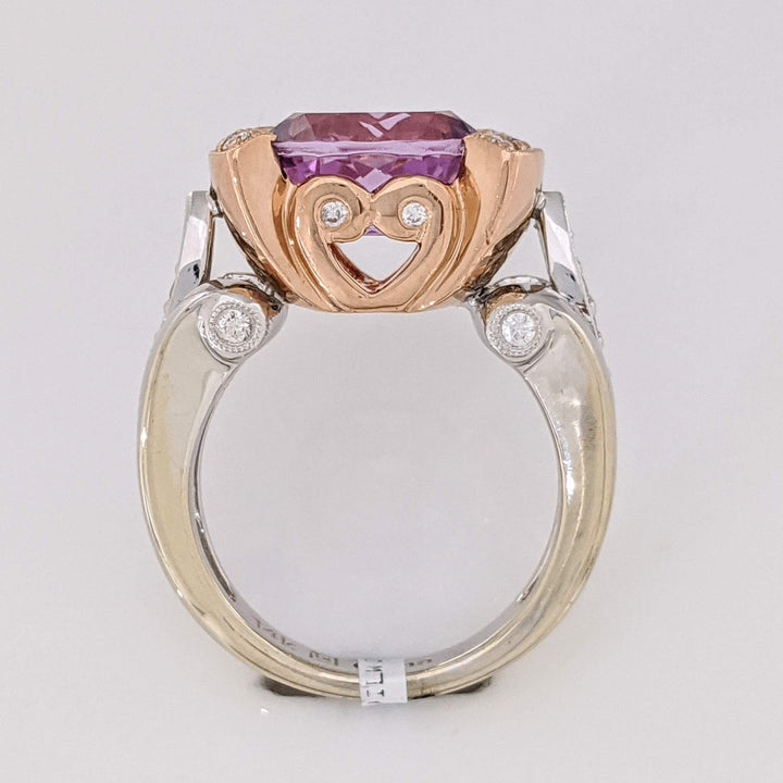 14K TWO-TONE KUNZITE OVAL 9X11 WITH .36 DIAMOND TOTAL WEIGHT (24) ROUND ESTATE RING 10.3 GRAMS