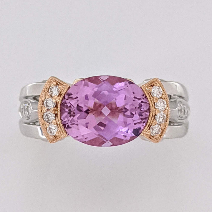 14K TWO-TONE KUNZITE OVAL 9X11 WITH .36 DIAMOND TOTAL WEIGHT (24) ROUND ESTATE RING 10.3 GRAMS