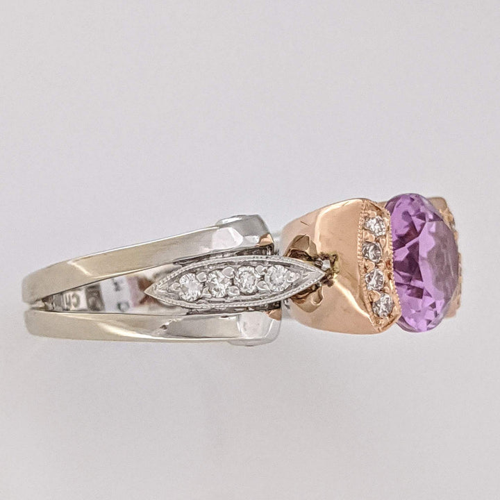 14K TWO-TONE KUNZITE OVAL 9X11 WITH .36 DIAMOND TOTAL WEIGHT (24) ROUND ESTATE RING 10.3 GRAMS