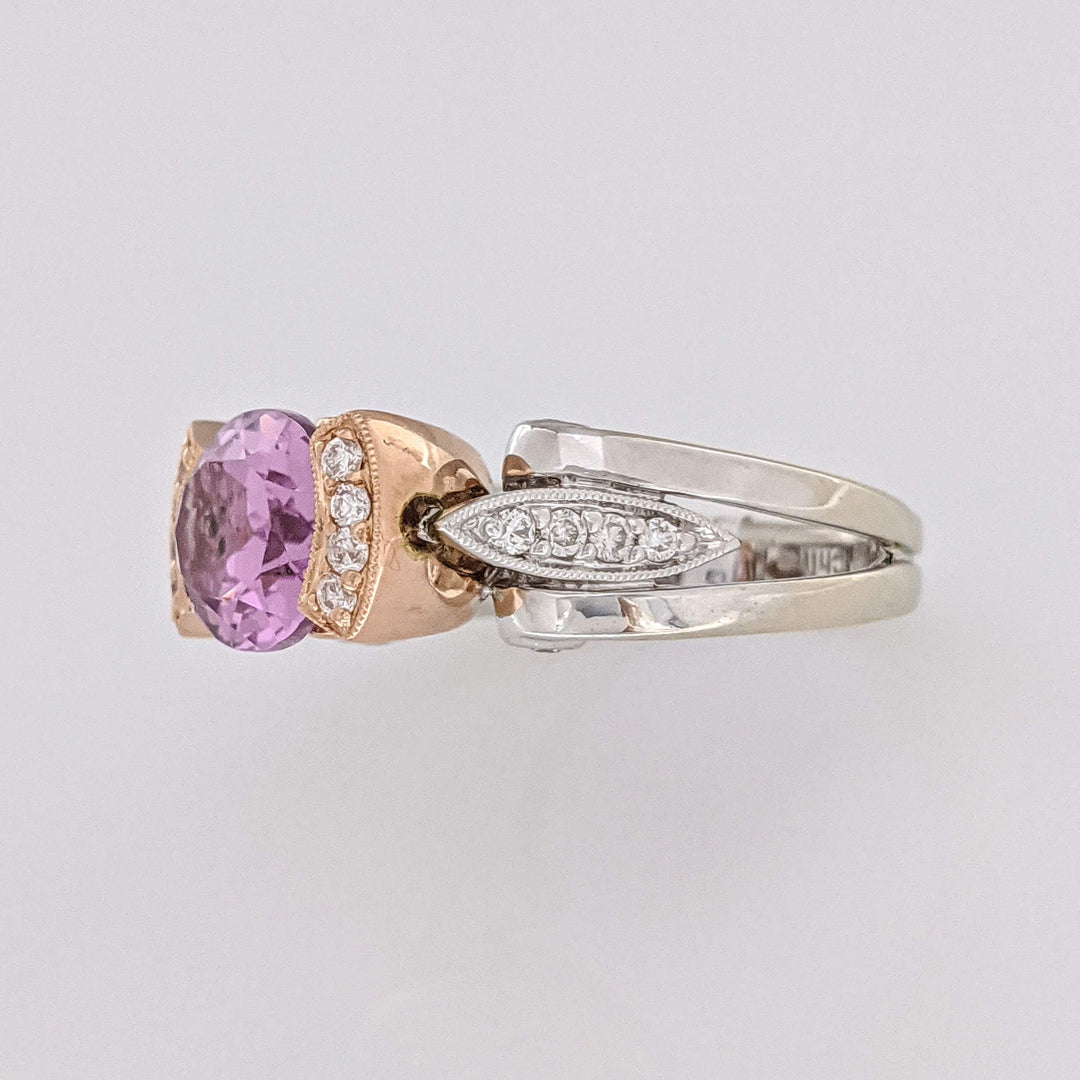 14K TWO-TONE KUNZITE OVAL 9X11 WITH .36 DIAMOND TOTAL WEIGHT (24) ROUND ESTATE RING 10.3 GRAMS