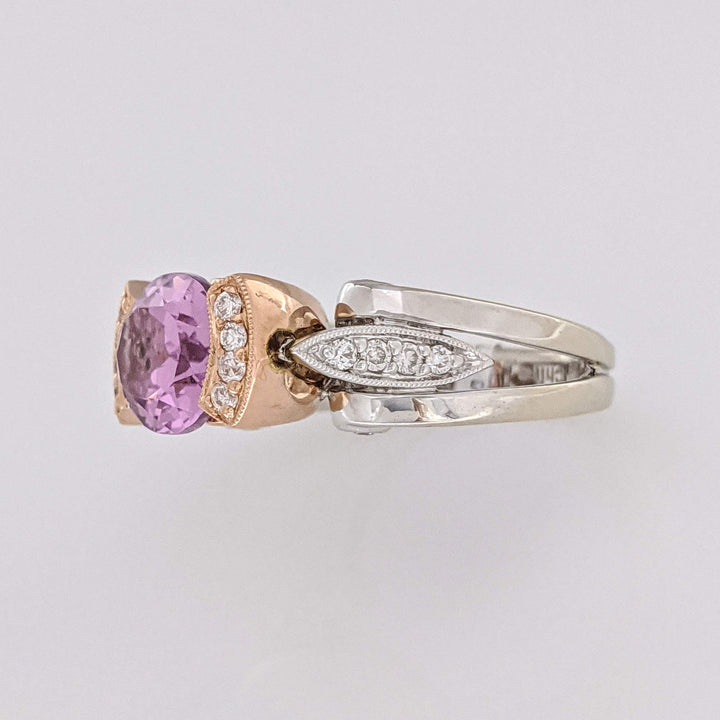 14K TWO-TONE KUNZITE OVAL 9X11 WITH .36 DIAMOND TOTAL WEIGHT (24) ROUND ESTATE RING 10.3 GRAMS