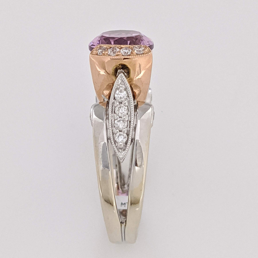 14K TWO-TONE KUNZITE OVAL 9X11 WITH .36 DIAMOND TOTAL WEIGHT (24) ROUND ESTATE RING 10.3 GRAMS