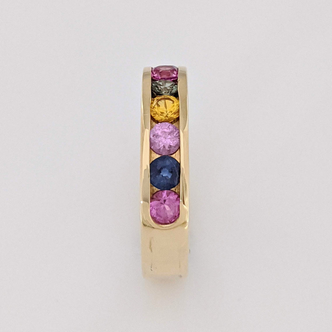 14K SAPPHIRE ROUND (10) MULTI- COLORED ESTATE CHANNEL BAND 6.5 GRAMS