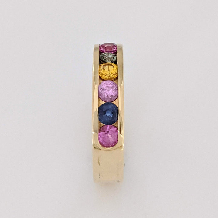 14K SAPPHIRE ROUND (10) MULTI- COLORED ESTATE CHANNEL BAND 6.5 GRAMS