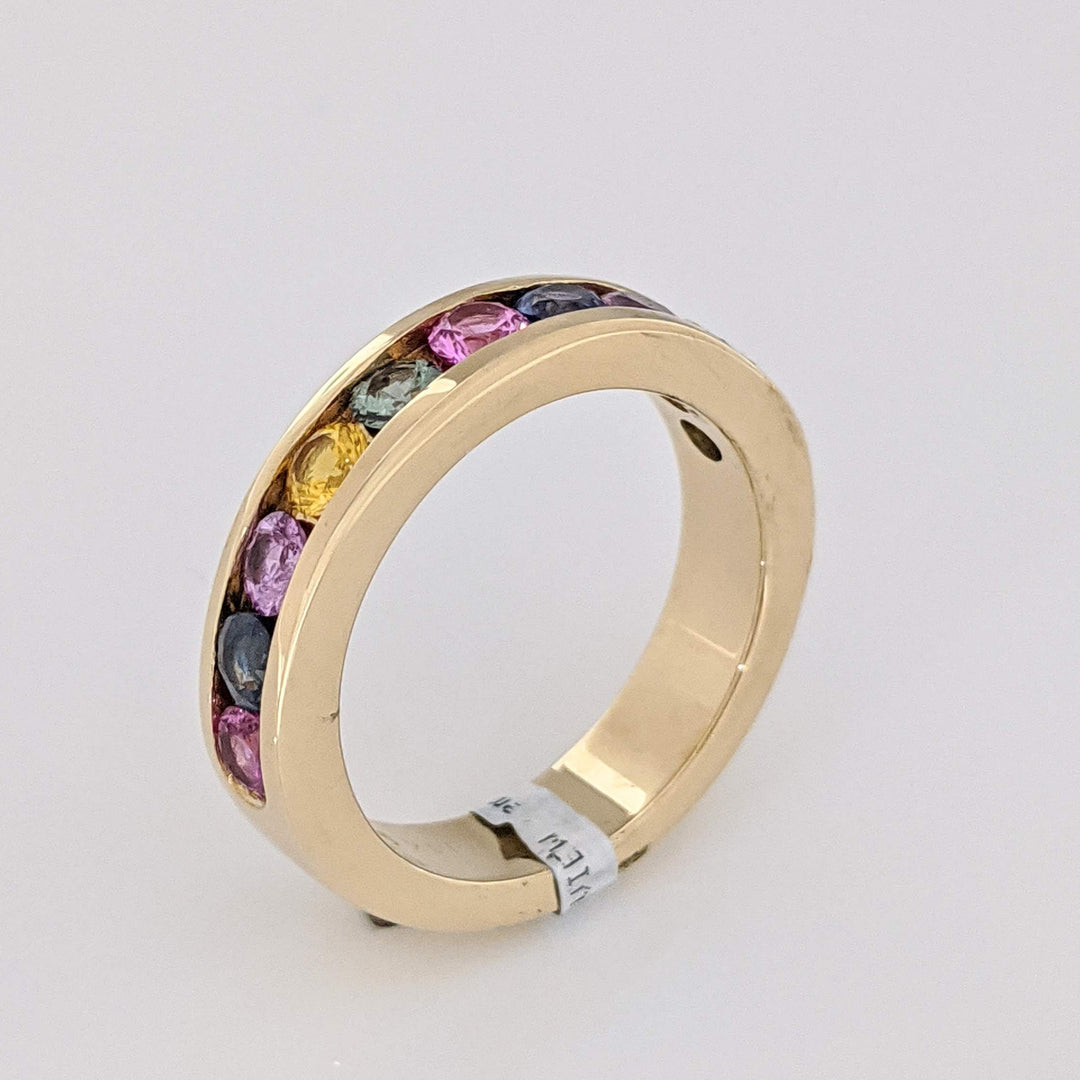 14K SAPPHIRE ROUND (10) MULTI- COLORED ESTATE CHANNEL BAND 6.5 GRAMS