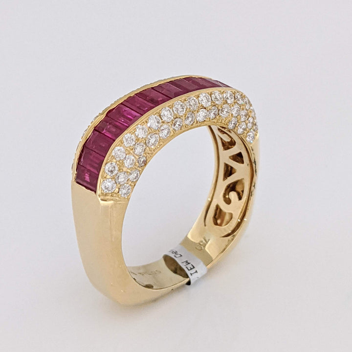 18K RUBY BAGUETTE (14) 2X4 WITH .75 DIAMOND TOTAL WEIGHT (70) SI1 G ROUND ESTATE RING 8.5 GRAMS