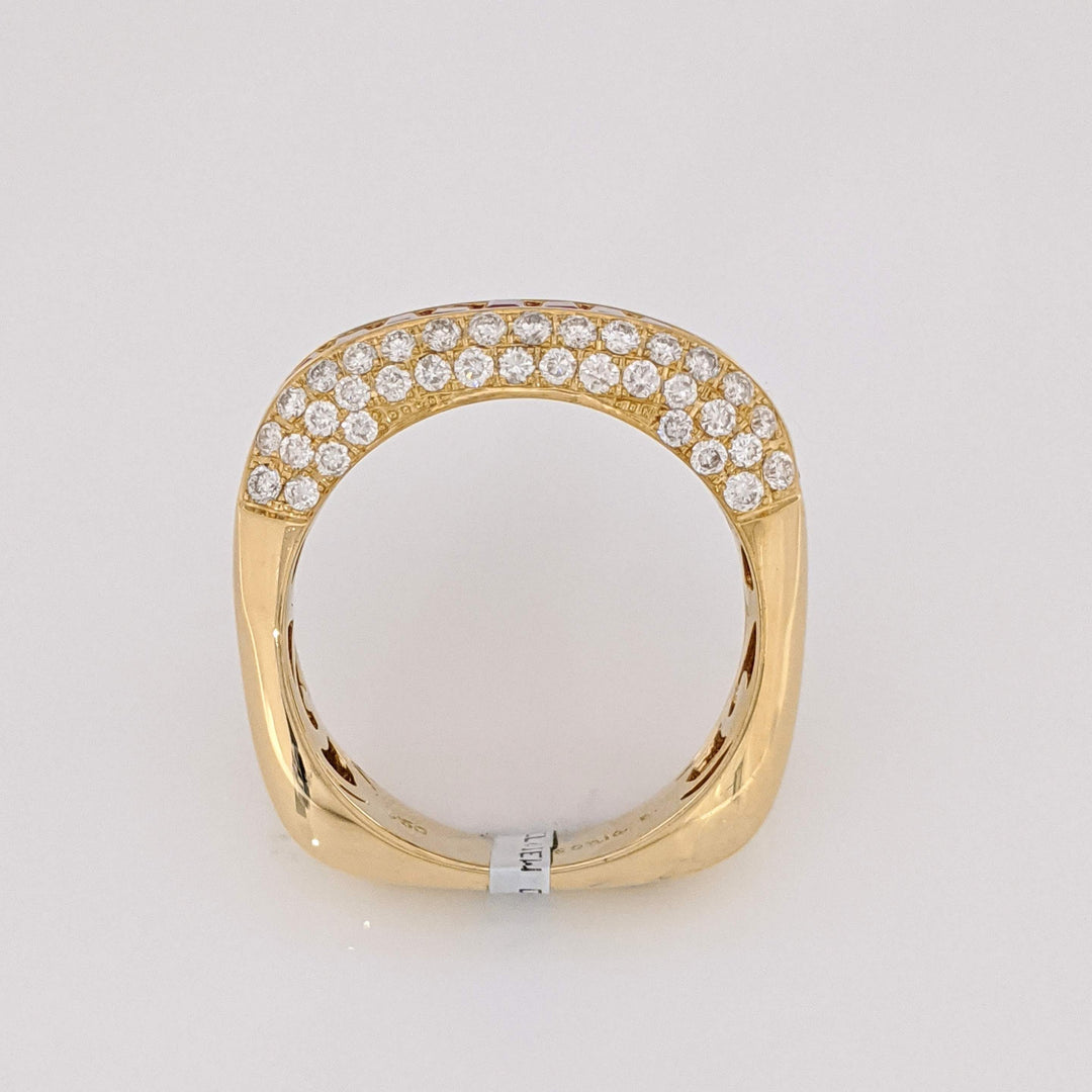 18K RUBY BAGUETTE (14) 2X4 WITH .75 DIAMOND TOTAL WEIGHT (70) SI1 G ROUND ESTATE RING 8.5 GRAMS