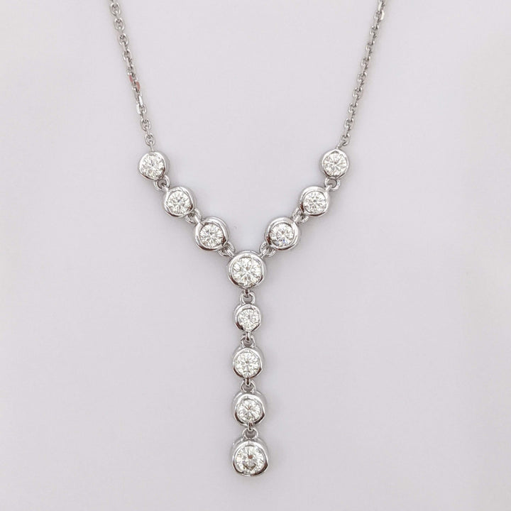 14K WHITE .46 CARAT TOTAL WEIGHT SI1-SI2 J DIAMOND ROUND (11) BEZEL ESTATE NECKLACE 3.8 GRAMS