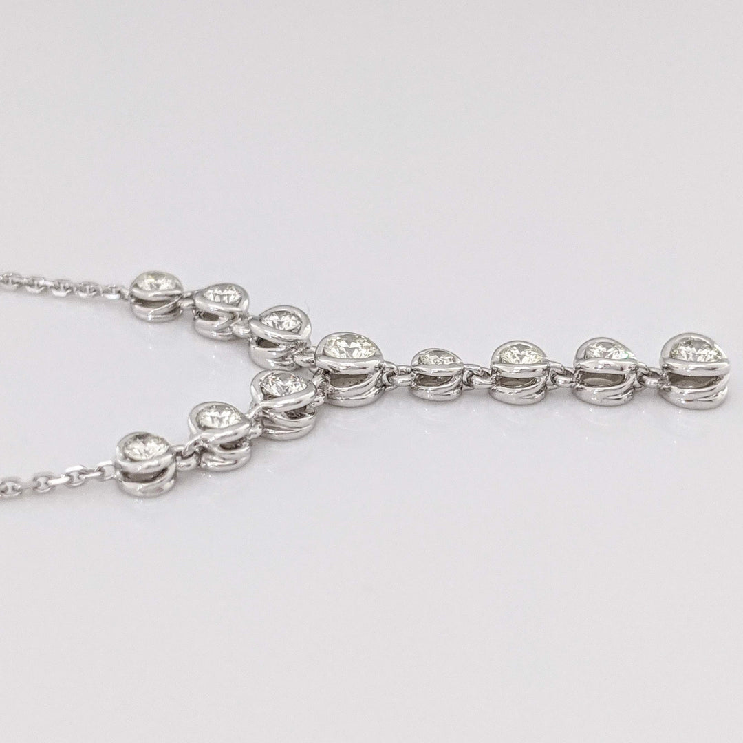 14K WHITE .46 CARAT TOTAL WEIGHT SI1-SI2 J DIAMOND ROUND (11) BEZEL ESTATE NECKLACE 3.8 GRAMS