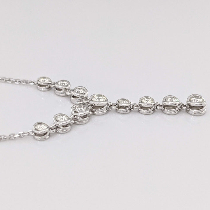 14K WHITE .46 CARAT TOTAL WEIGHT SI1-SI2 J DIAMOND ROUND (11) BEZEL ESTATE NECKLACE 3.8 GRAMS