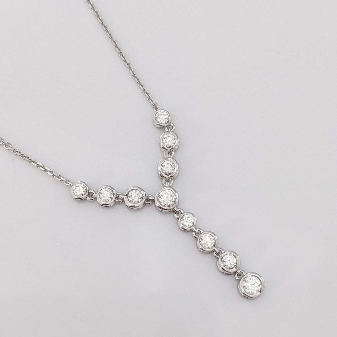 14K WHITE .46 CARAT TOTAL WEIGHT SI1-SI2 J DIAMOND ROUND (11) BEZEL ESTATE NECKLACE 3.8 GRAMS