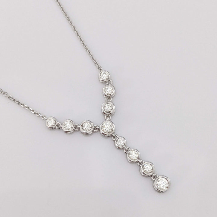 14K WHITE .46 CARAT TOTAL WEIGHT SI1-SI2 J DIAMOND ROUND (11) BEZEL ESTATE NECKLACE 3.8 GRAMS