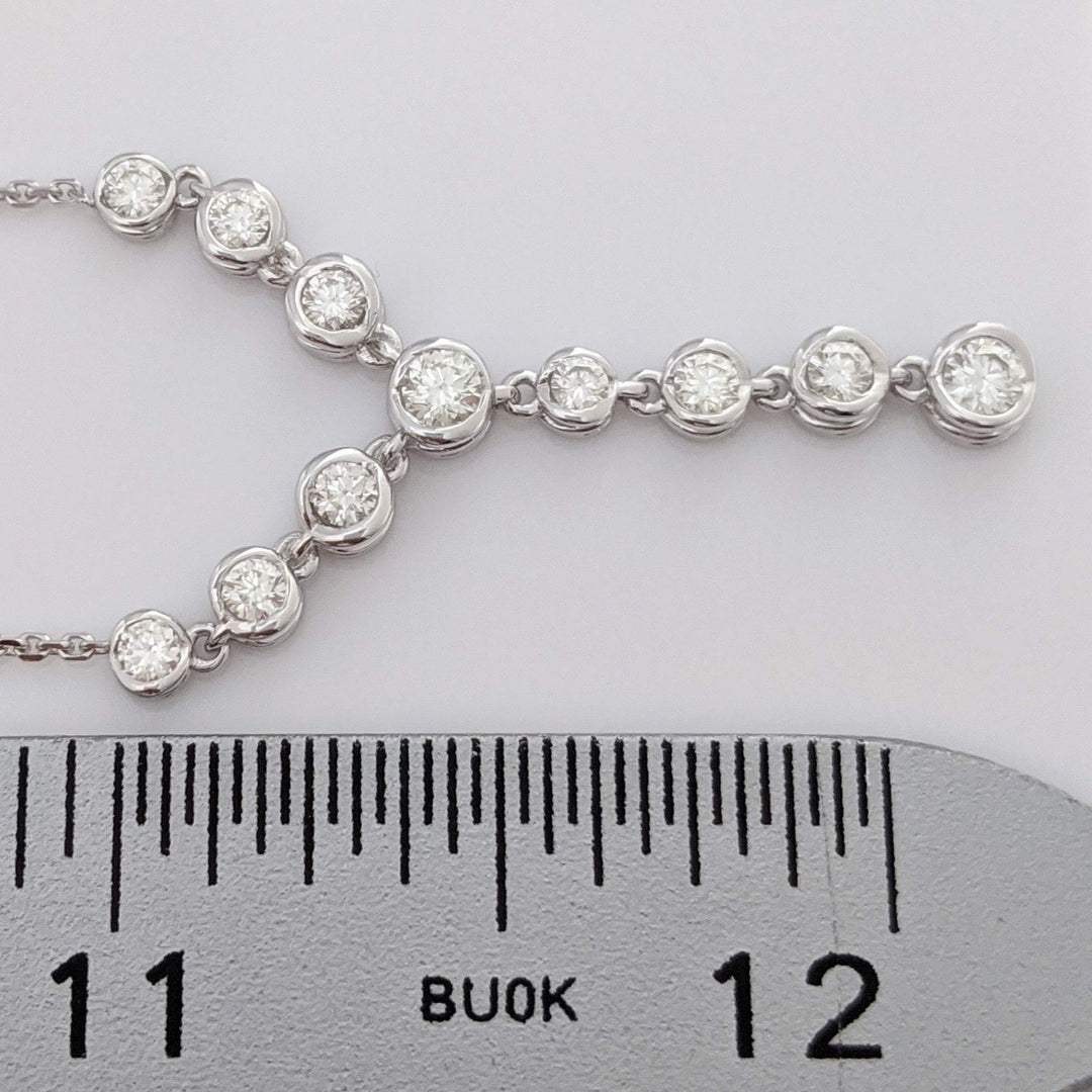 14K WHITE .46 CARAT TOTAL WEIGHT SI1-SI2 J DIAMOND ROUND (11) BEZEL ESTATE NECKLACE 3.8 GRAMS