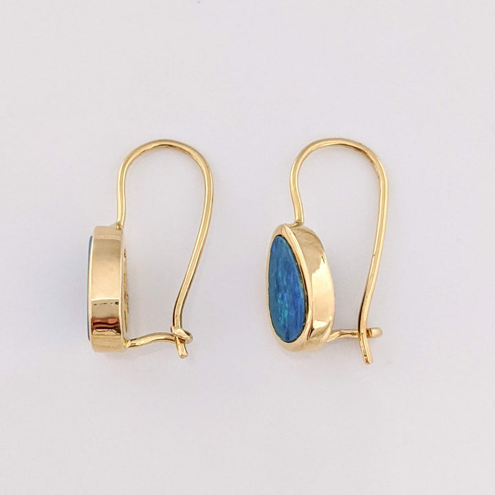 14K DOUBLET OPAL PEAR 5X8 HOOK DANGLE ESTATE EARRINGS 2.3 GRAMS