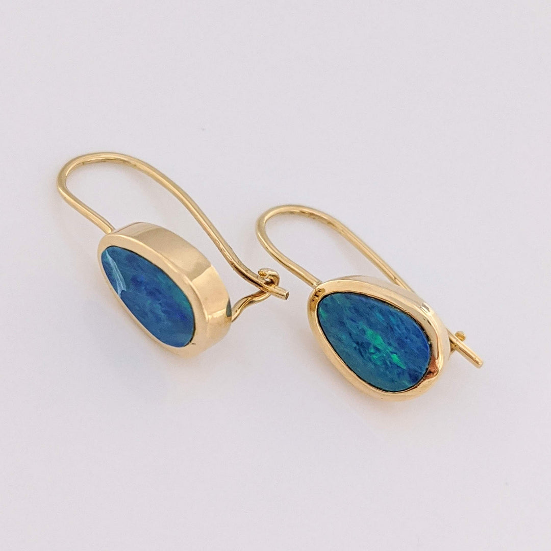 14K DOUBLET OPAL PEAR 5X8 HOOK DANGLE ESTATE EARRINGS 2.3 GRAMS
