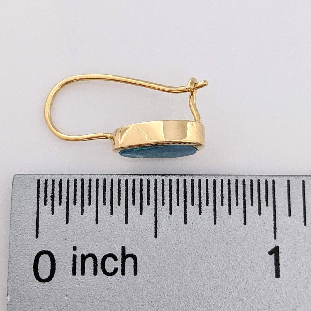 14K DOUBLET OPAL PEAR 5X8 HOOK DANGLE ESTATE EARRINGS 2.3 GRAMS