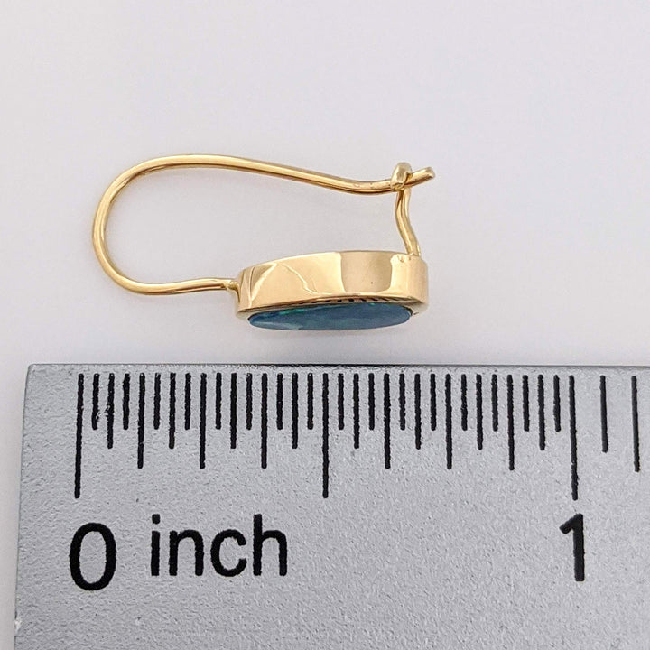 14K DOUBLET OPAL PEAR 5X8 HOOK DANGLE ESTATE EARRINGS 2.3 GRAMS