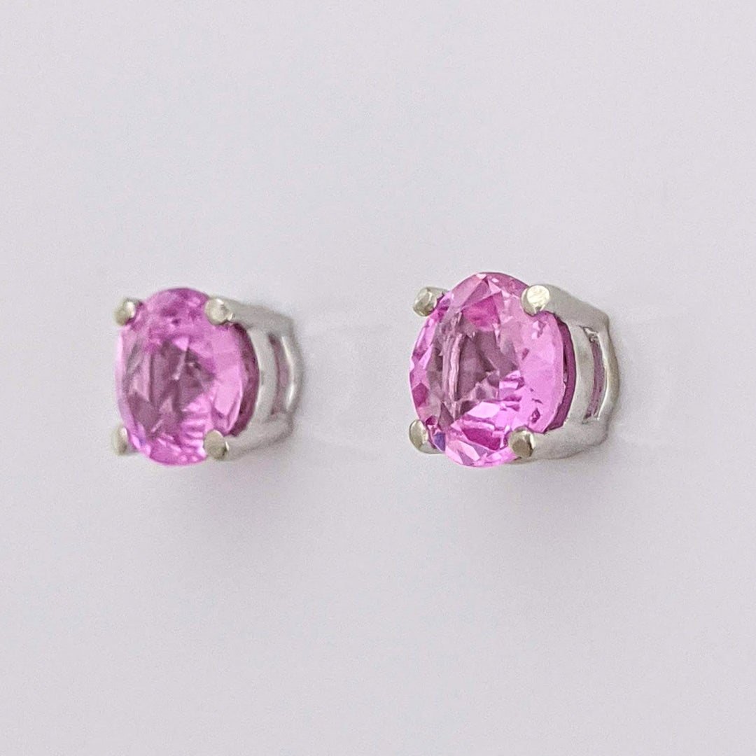 14K WHITE PINK SAPPHIRE ROUND 5.5MM ESATATE STUD EARRINGS 1.3 GRAMS