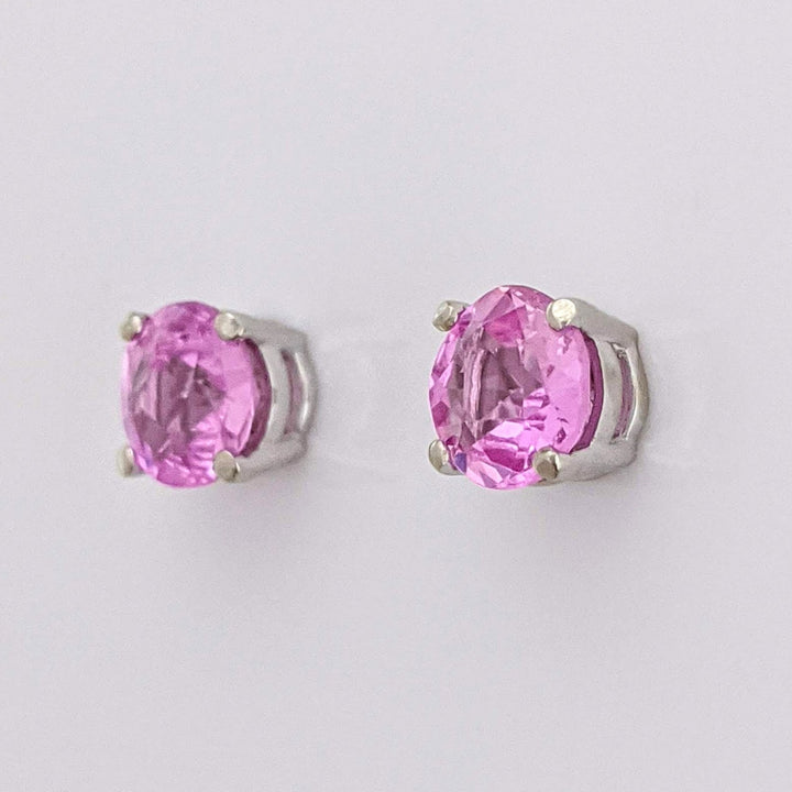 14K WHITE PINK SAPPHIRE ROUND 5.5MM ESATATE STUD EARRINGS 1.3 GRAMS