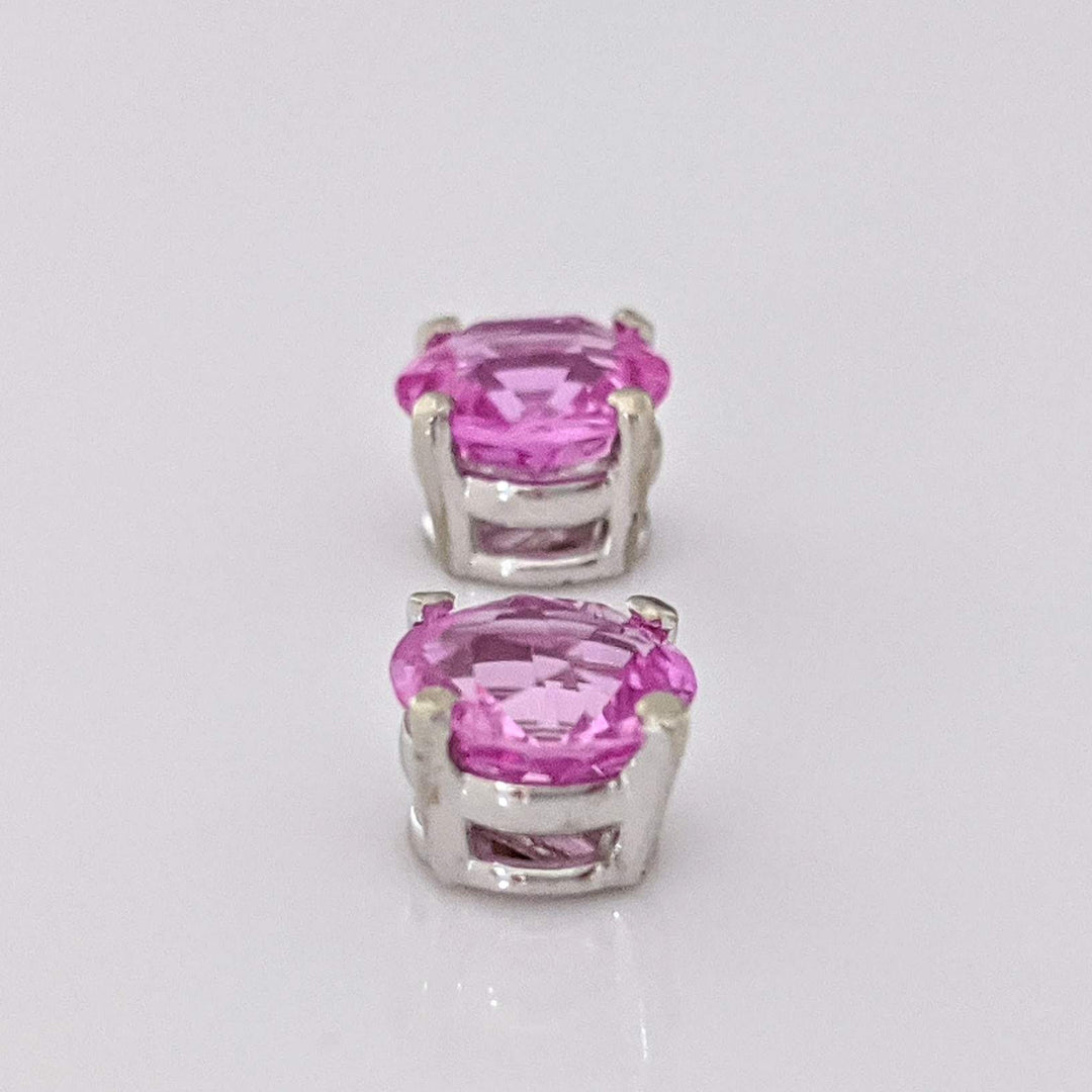14K WHITE PINK SAPPHIRE ROUND 5.5MM ESATATE STUD EARRINGS 1.3 GRAMS
