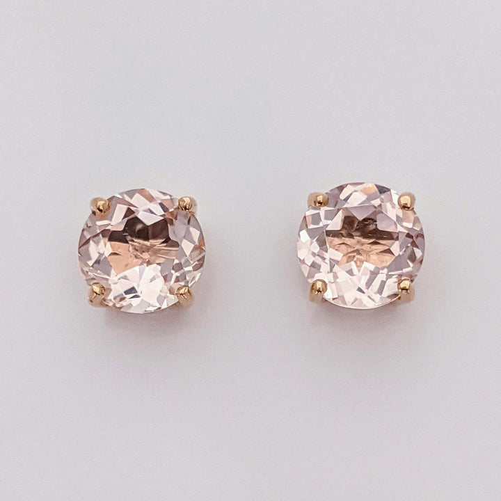 14K ROSE MORGANITE ROUND 7MM ESTATE STUD EARRINGS 1.4 GRAMS