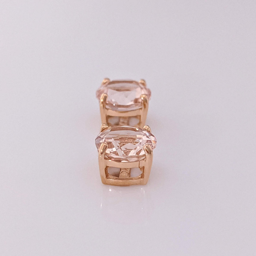14K ROSE MORGANITE ROUND 7MM ESTATE STUD EARRINGS 1.4 GRAMS