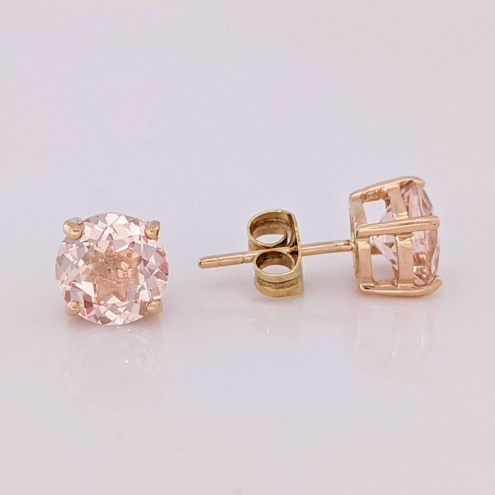 14K ROSE MORGANITE ROUND 7MM ESTATE STUD EARRINGS 1.4 GRAMS