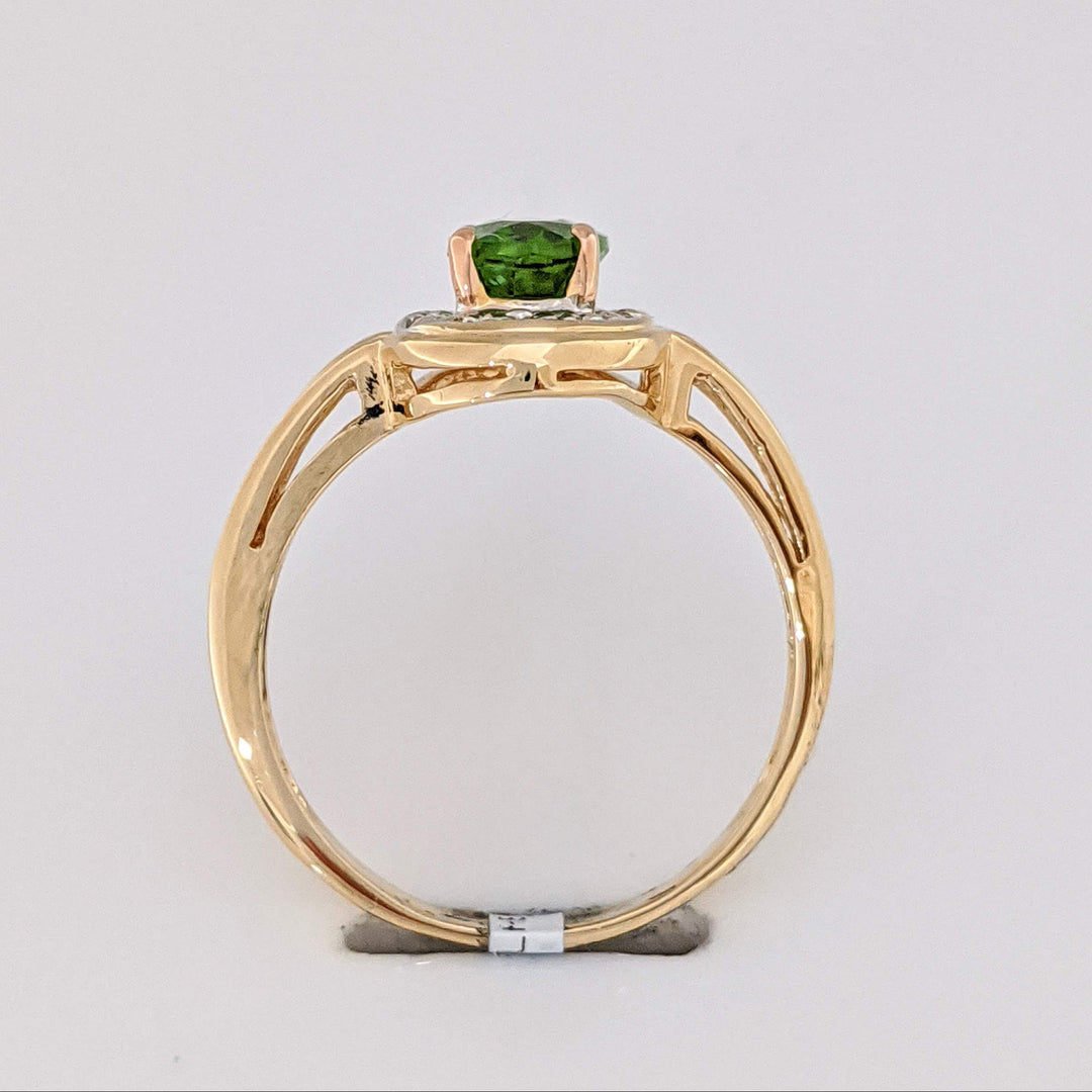 14K GREEN TOURMALINE OVAL 5X7 WITH (8) MELEE ESTATE RING 3.2 GRAMS