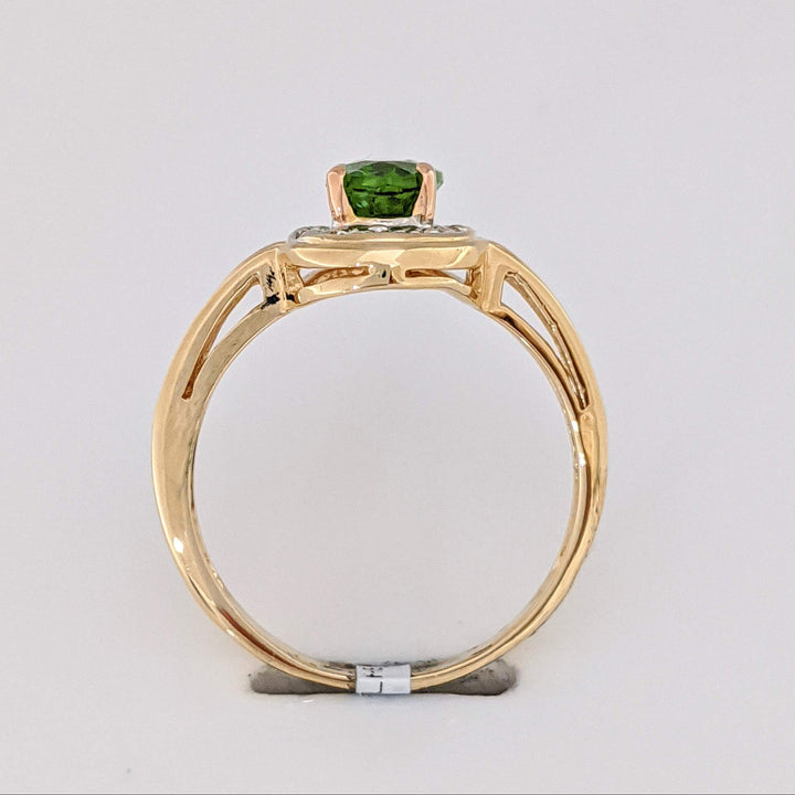 14K GREEN TOURMALINE OVAL 5X7 WITH (8) MELEE ESTATE RING 3.2 GRAMS